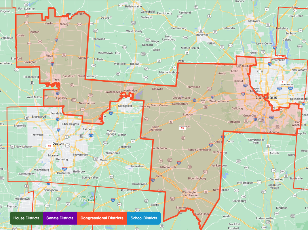 A map of the Gerrymandered OH15 district for 2022
